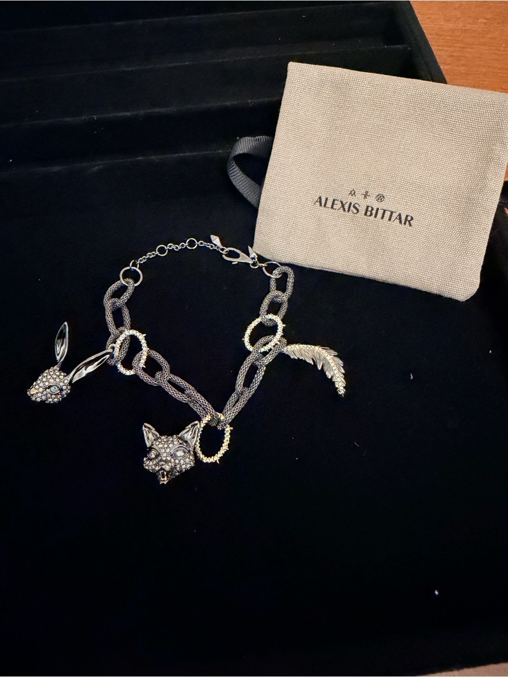 Alexis Bittar Woodland Creatures Fox Rabbit Soft Link Charm Bracelet
